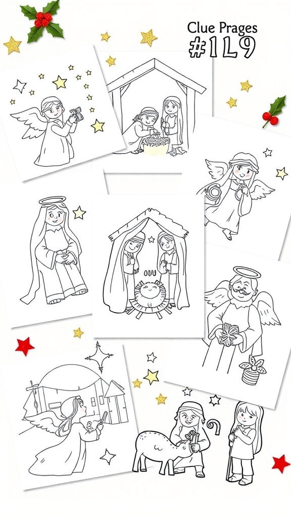 Cute Christmas Coloring Pages Featuring Jesus Cute Christmas coloring pages depicting the nativity scene, angels, and shepherds visiting baby Jesus.